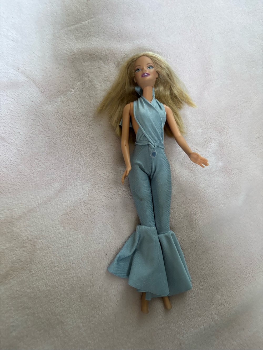 Dollhouse Light Blue Wrap Halter Jumpsuit with Flared Legs